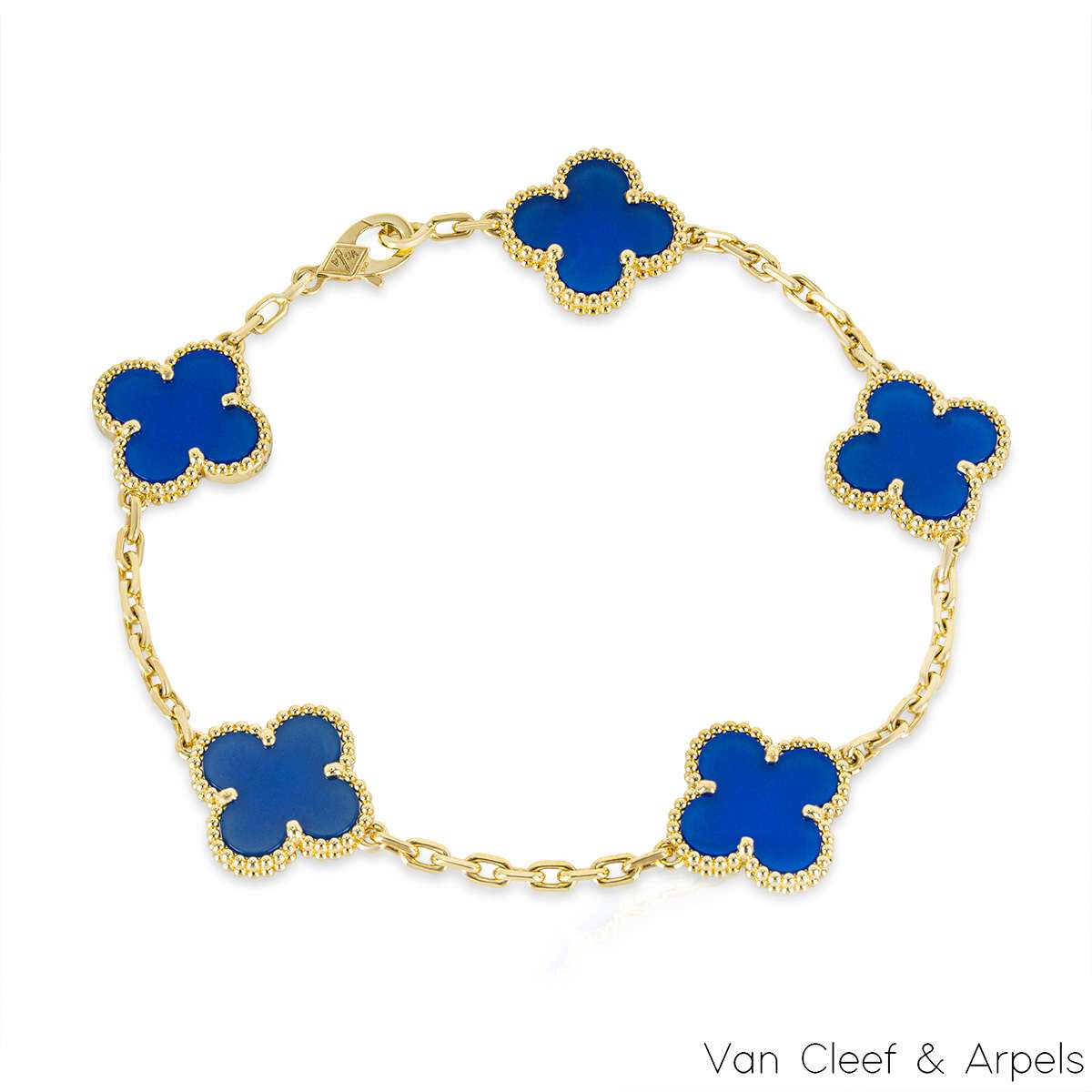 Van Cleef & Arpels Yellow Gold Blue Agate Vintage Alhambra 5 Motif ...
